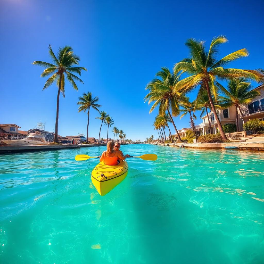 Kayaking through palm-lined Naples Island canals